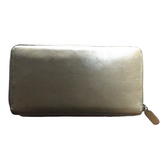 CC Jacket Motif Chanel Long Zip Around Zippy Wallet Leather Champagne Gold RARE - Picture 8 of 17